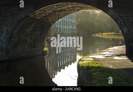 A hazy appearance caused by back-lighting on the Leeds and Liverpool canal, Brierfield, Lancashire, England