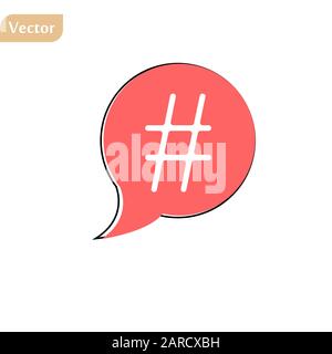 red simple thin line hashtag icon. flat contour trendy logotype graphic art design illustration isolated on white background. concept of popular Stock Vector