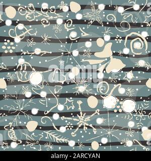Seamless Winter Pattern with doodles. Vector Illustration Stock Vector