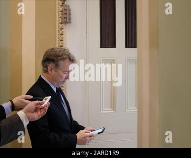 Washington, United States. 27th Jan, 2020. Sen. Rand Paul, (R-KY), speaks to reporters at the U.S. Capitol about President Donald Trump's impeachment trial. at the U.S. Capitol on Monday, January 27, 2020. Photo by Alex Wroblewski/UPI Credit: UPI/Alamy Live News Stock Photo