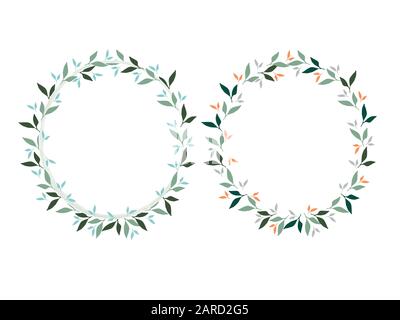 spring leaves wreath, oval and square, ellipse for wedding card. 2020 trend colors. Vector illustration Stock Vector