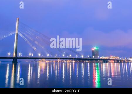 View of the cable-stayed bridge in Riga, Latvia Stock Photo