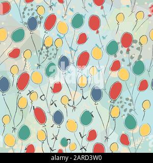 Seamless Cute Pattern with colorful air Balloons. Scandinavian Style. Vector Illustration. Stock Vector