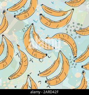 Dotted Background. Seamless Pattern with Bananas. Scandinavian Style. Fruits. Stock Vector