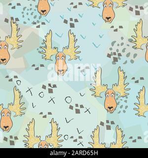 Seamless Pattern with cute hand drawn Deer (heads). Scandinavian Style. Stock Vector