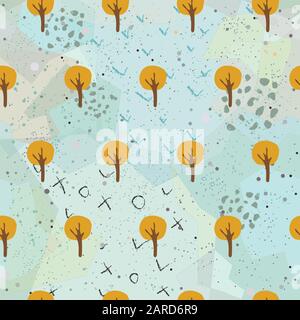 Seamless Tree Pattern with small trees on dotted background. Vector Illustration Stock Vector