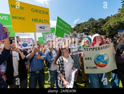 Sydney, Australia - September 20, 2019 - An estimated 80 000 Australian students march through the Sydney CBD in a huge climate change protest rally. Stock Photo