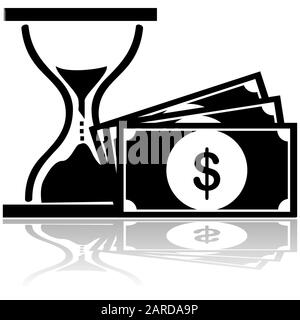 Concept illustration showing a bill and an hourglass to show time is money Stock Vector