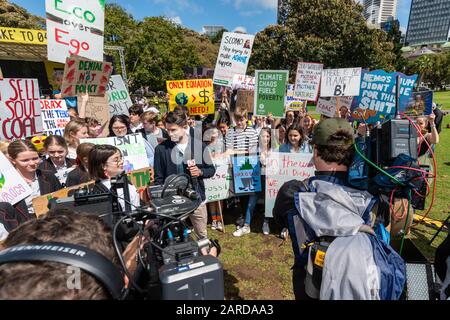 Sydney, Australia - September 20, 2019 - An estimated 80 000 Australian students march through the Sydney CBD in a huge climate change protest rally. Stock Photo