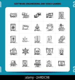engenharia de software e ícone de linha de jogos de vídeo pack 5