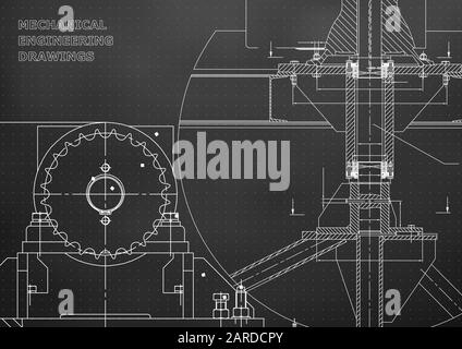 Blueprints. Mechanical construction. Engineering illustrations. Technical Design. Banner. Black. Points Stock Vector