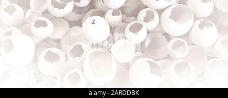 Cracked eggs pattern as colorful background. Top view, flat lay, selective focus. Easter creative minimal concept. Eggshell texture for art background. Stock Photo