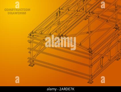 Building. Metal constructions. Volumetric. Orange Stock Vector