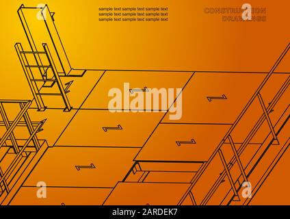 Building. Metal constructions. Volumetric constructions. 3D design. Orange Stock Vector