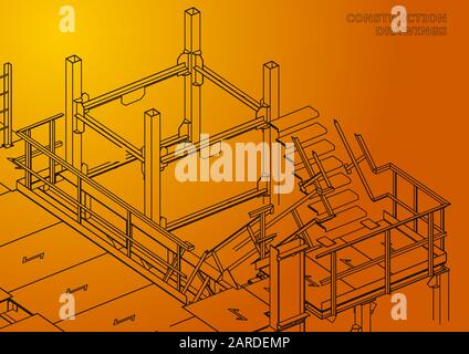 Building. Metal constructions. Volumetric constructions. Orange Stock Vector