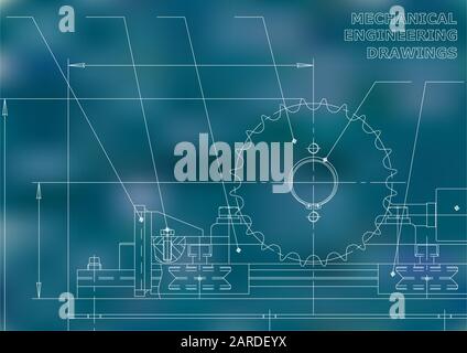 Vector drawing. Mechanical drawings on a blue background. Engineering ...