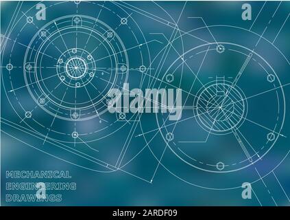 Mechanical drawings on a blue background. Engineering illustration ...