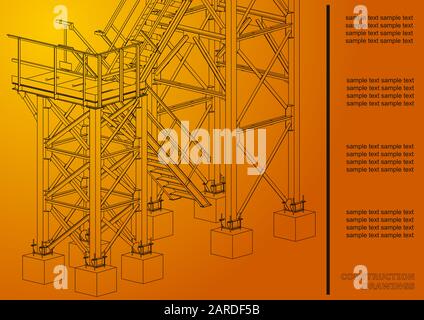 Building. Metal constructions. Volumetric constructions. 3D design. Abstract backgrounds. Cover, background, banner. Orange Stock Vector