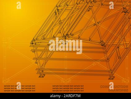 Building. Metal constructions. Volumetric constructions. 3D design. Abstract backgrounds. Cover, banner. Orange Stock Vector