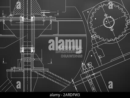 Engineering backgrounds. Technical. Mechanical engineering drawings. Blueprints. Black Stock Vector