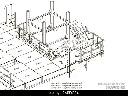 Building. Metal constructions. Volumetric constructions. 3D design. Abstract backgrounds. Cover Stock Vector