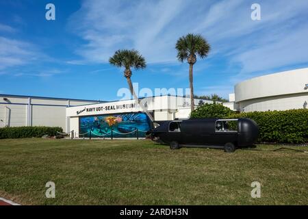 Ft. Pierce,FL/USA-1/27/20: The exterior of the Navy SEAL Museum building in Ft. Pierce, Florida.  Where visitors can learn all about the Navy SEAL pro Stock Photo