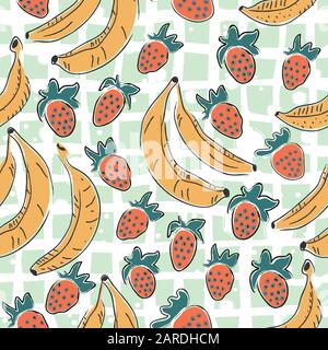 Dotted Background. Seamless Pattern with Bananas. Scandinavian Style. Fruits. Stock Vector