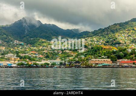 Coastline View With Lots Of Living Houses On The Hill Of The Town Of ...