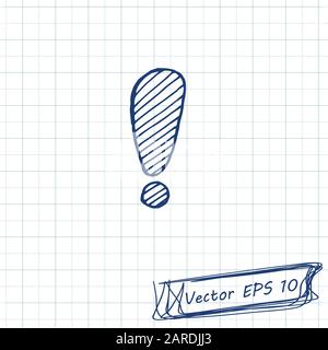 Style of children's drawing. Doodle drawing on a sheet of notebook. Exclamation mark. Contour Stock Vector