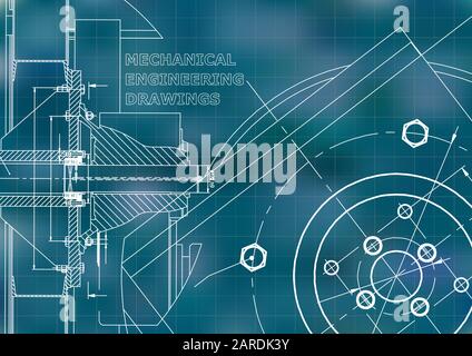 Blue background. Grid. Technical illustration. Mechanical engineering ...