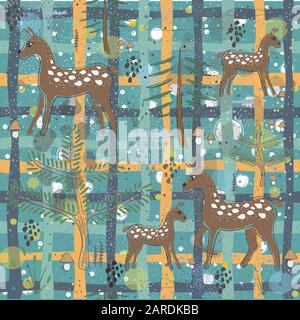 Seamless pattern with Deers. Scandinavian Style. Cartoon Design. Stock Vector