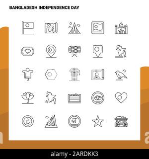 Set of Bangladesh Independence Day Line Icon set 25 Icons. Vector Minimalism Style Design Black Icons Set. Linear pictogram pack. Stock Vector