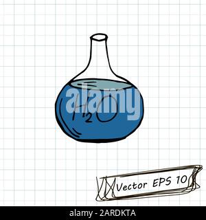 Style of children's drawing. Doodle drawing on a sheet of notebook. Flask Stock Vector