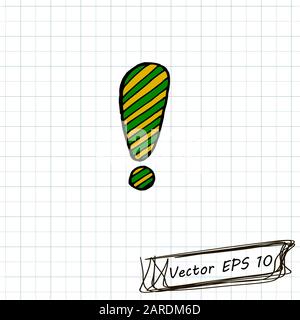 Style of children's drawing. Doodle drawing on a sheet of notebook. Exclamation mark Stock Vector