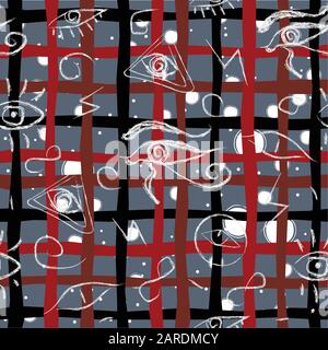Seamless open eye pattern on black background. Repeating eye background. Vector Illustration Stock Vector