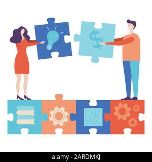 Business concept. Team metaphor. people connecting puzzle elements. Stock Vector