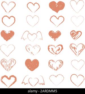 Set of Hand Drawn Hearts in red. vector Illustration Stock Vector