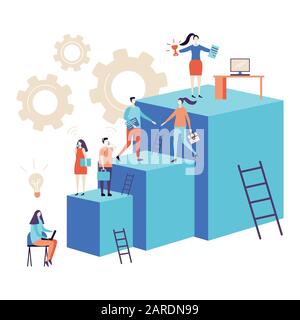 people go to their goal, move up on motivation, the path to achieving a goal Stock Vector