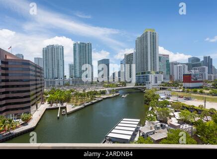 Elevated view of Downtown and Miami River, Miami, Florida, United States of America, North America Stock Photo