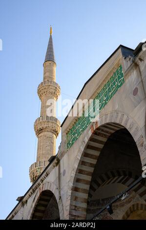 Entrance and minaret of Sultan Ahmed Mosque or Blue Mosque in Istanbul, Turkey Stock Photo