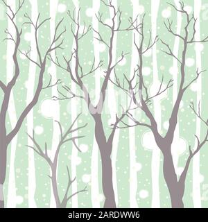 Winter Trees Background. Winter landscape with trees, snow. Snow In Forest. Vector Illustration. Stock Vector