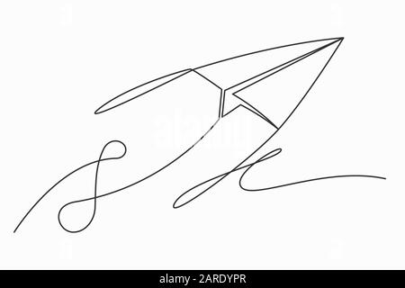 Paper plane drawing continuous single one line art style isolated on white background. Start up business and paper plane. vector illustration. Stock Vector