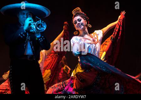 Presentation of the Mexican Folkloric Ballet Amalia Hernandez in the city of Medellín on August 8, 2019.This group presents in its repertoire traditio Stock Photo