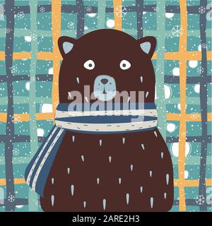 Cute Bear in  scarf on a cold winter day. Vector Illustration Stock Vector