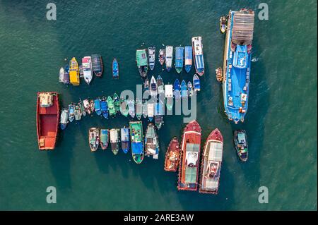 Aerial view of Aberdeen Typhoon Shelters and Ap Lei Chau, Hong Kong Stock Photo