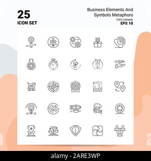 25 business elements and symbols metaphors Icon Set. 100% Editable EPS 10 Files. Business Logo Concept Ideas Line icon design Stock Vector