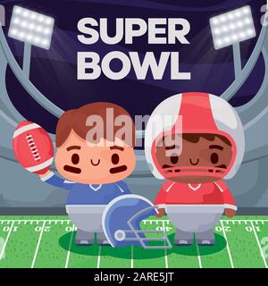 Players over field design, Super bowl american football sport hobby competition game training equipment tournement and play theme Vector illustration Stock Vector