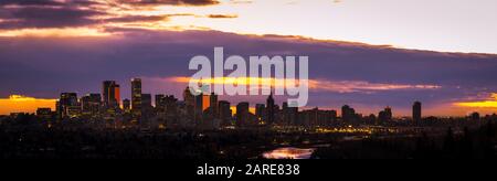 Panoramic view of the City of Calgary during Sunrise. Stock Photo
