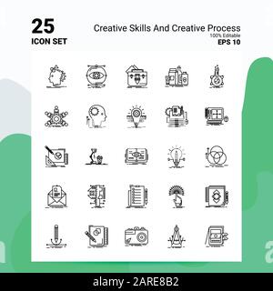 25 Creative Skills And Creative Process Icon Set. 100% Editable EPS 10 Files. Business Logo Concept Ideas Line icon design Stock Vector