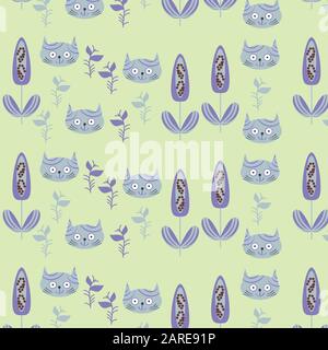Abstract seamless pattern with cute cats. It is located in swatch menu, vector. Stock Vector